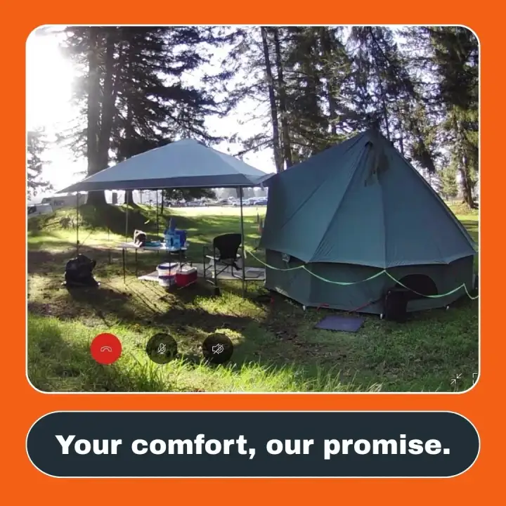A bell tent and shade canopy at camp.